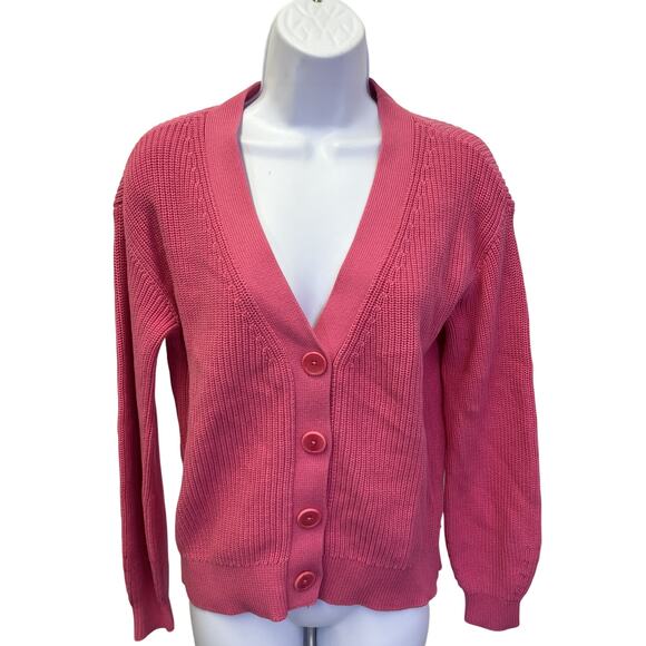 Talbots Sweaters - 💗 Talbots US S Womens Pink Ribbed Knit V Neck Cardigan Sweater Classic Prep